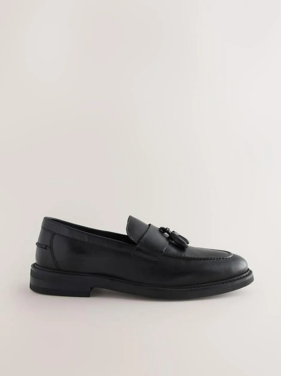 Next Leather Tassel Loafers Black Discount