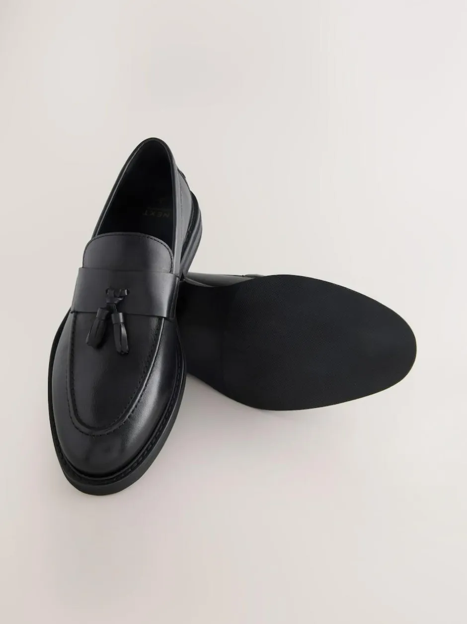 Next Leather Tassel Loafers Black Discount