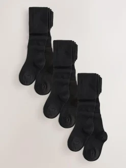 Next Longer Length Cotton Rich School Tights 3 Pack Black Outlet
