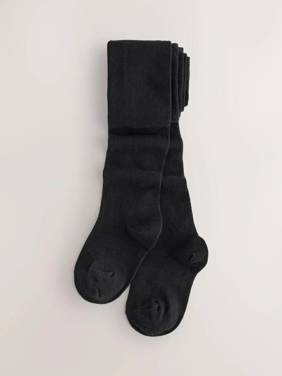 Next Longer Length Cotton Rich School Tights 3 Pack Black Outlet