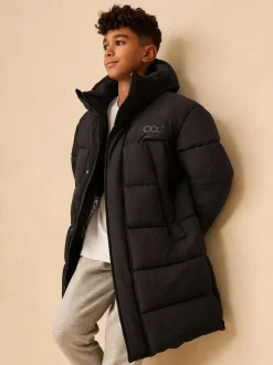 Next Black Longline Shower Resistant Padded Coat (3-17yrs) Clearance