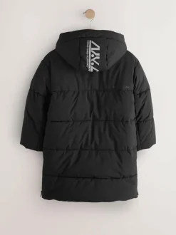 Next Black Longline Shower Resistant Padded Coat (3-17yrs) Clearance