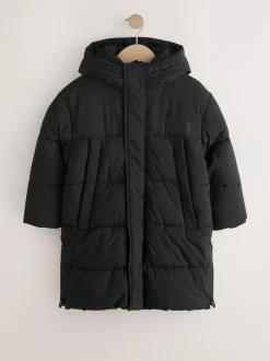 Next Black Longline Shower Resistant Padded Coat (3-17yrs) Clearance