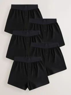 Next Loose Fit 100% Cotton Boxers 5 Pack (1.5-16yrs) Black Sale