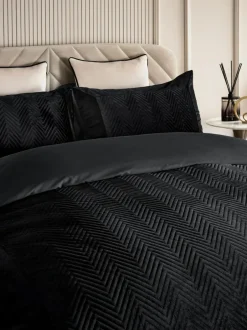 Next Madison Quilted Velvet Duvet Cover and Pillowcase Set Black Discount