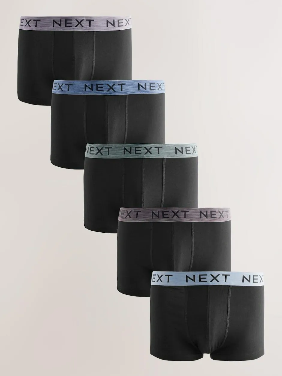 Next Black Marl Waistband Hipster Boxers 5 Pack New
