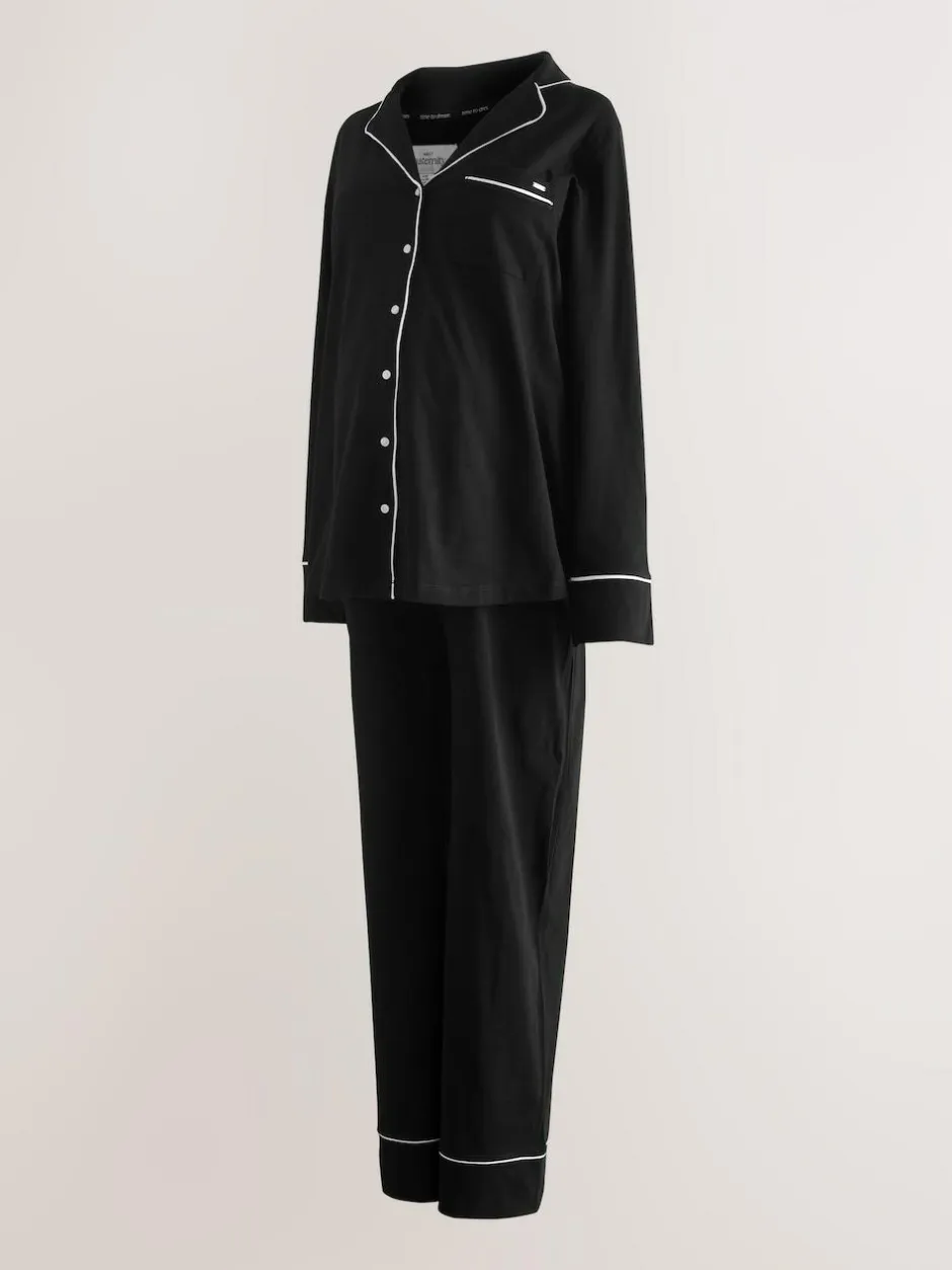 Next Maternity Jersey Button Through Pyjamas Black Discount