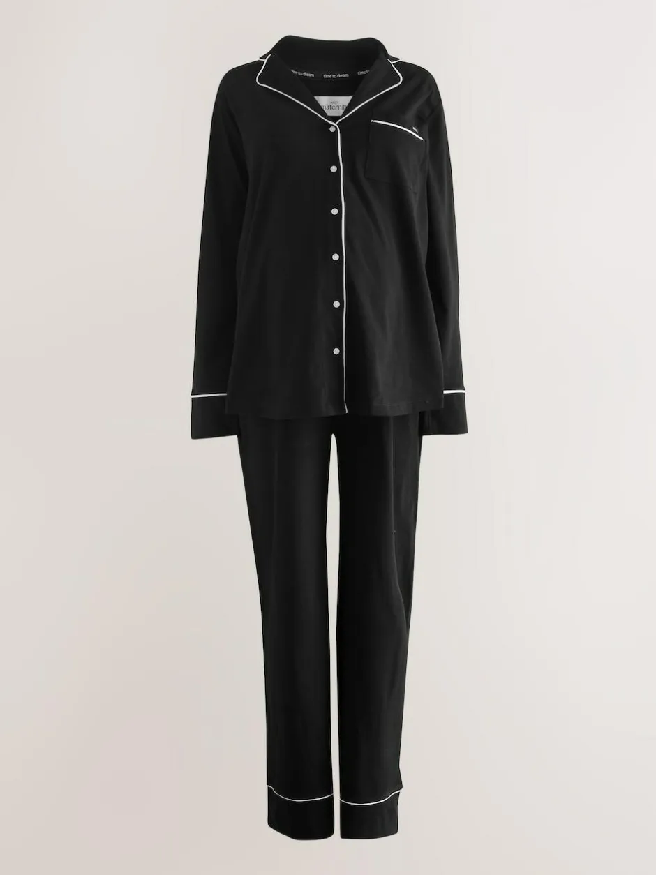 Next Maternity Jersey Button Through Pyjamas Black Discount