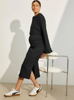 Next Maternity Long Sleeve Nursing Shelf Dress Black Outlet