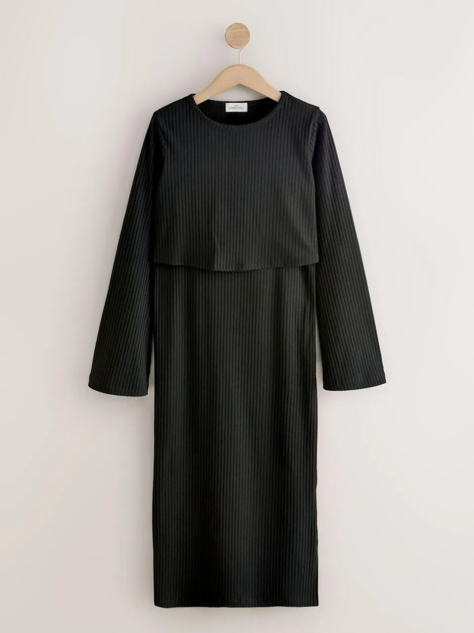 Next Maternity Long Sleeve Nursing Shelf Dress Black Outlet