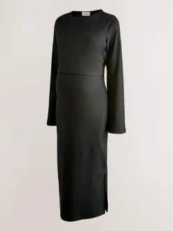 Next Maternity Long Sleeve Nursing Shelf Dress Black Outlet