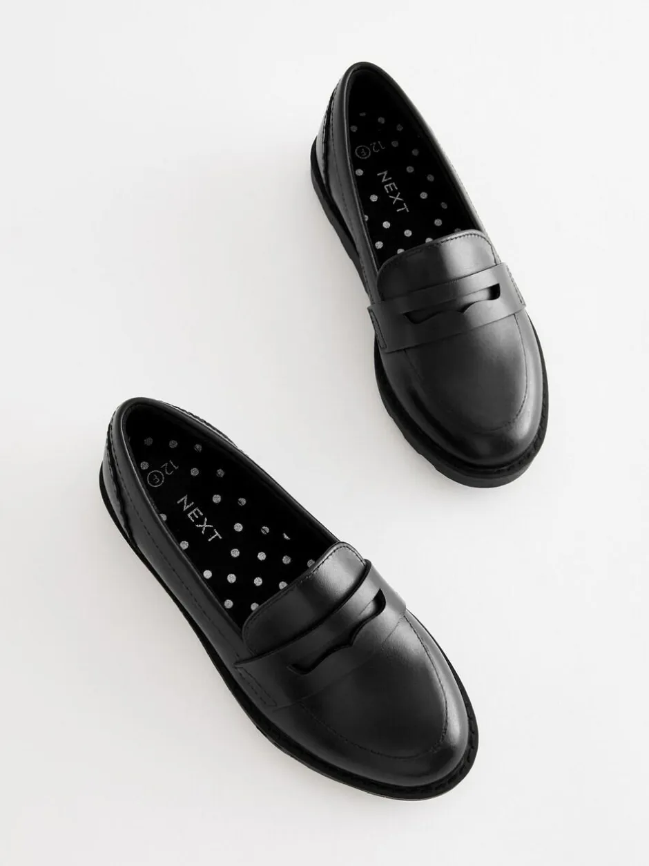 Next Black Matt School Leather Loafers Outlet