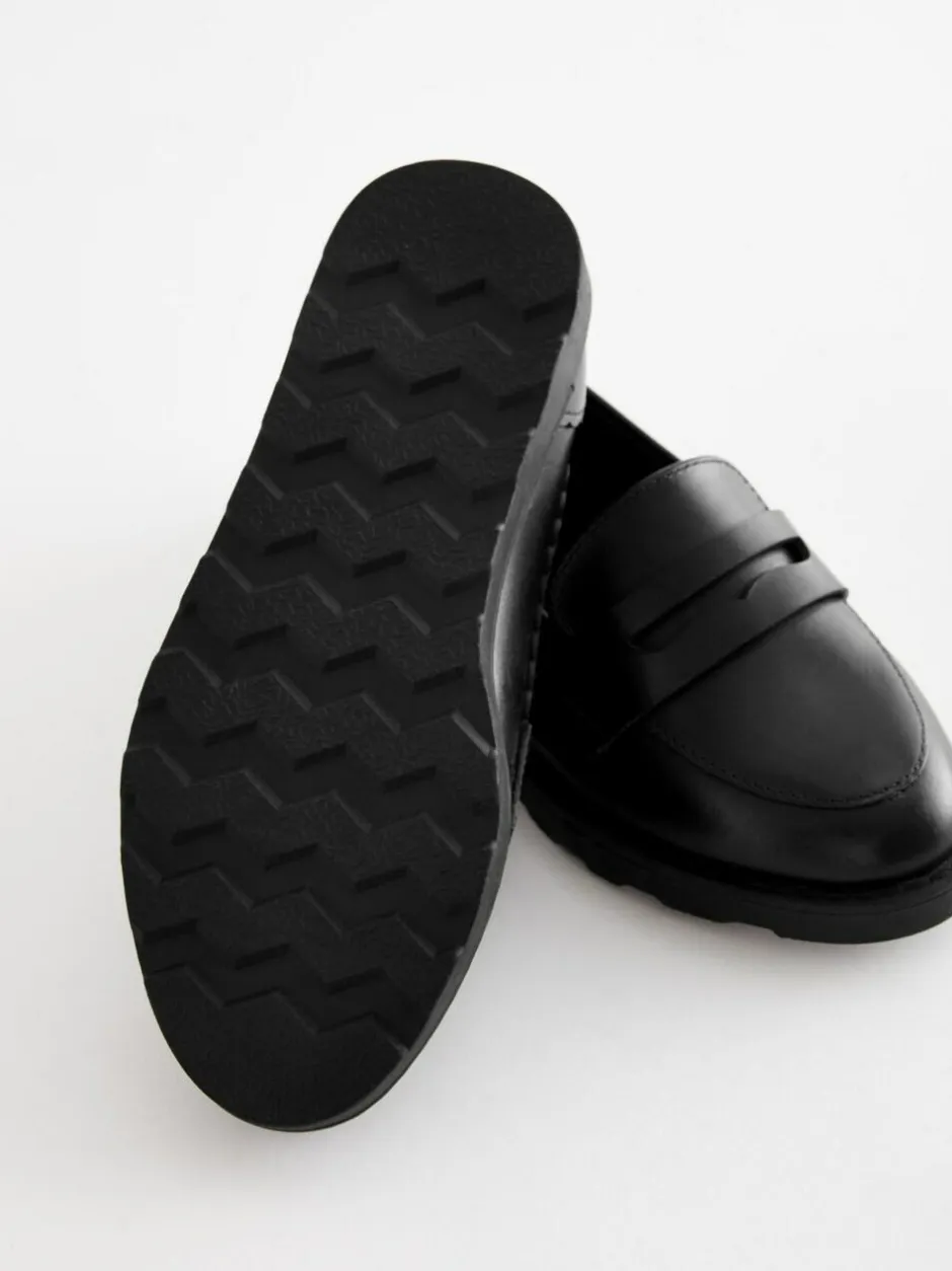 Next Black Matt School Leather Loafers Outlet