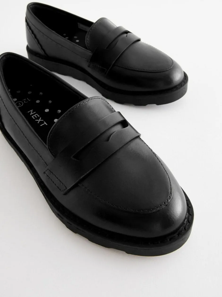 Next Black Matt School Leather Loafers Outlet