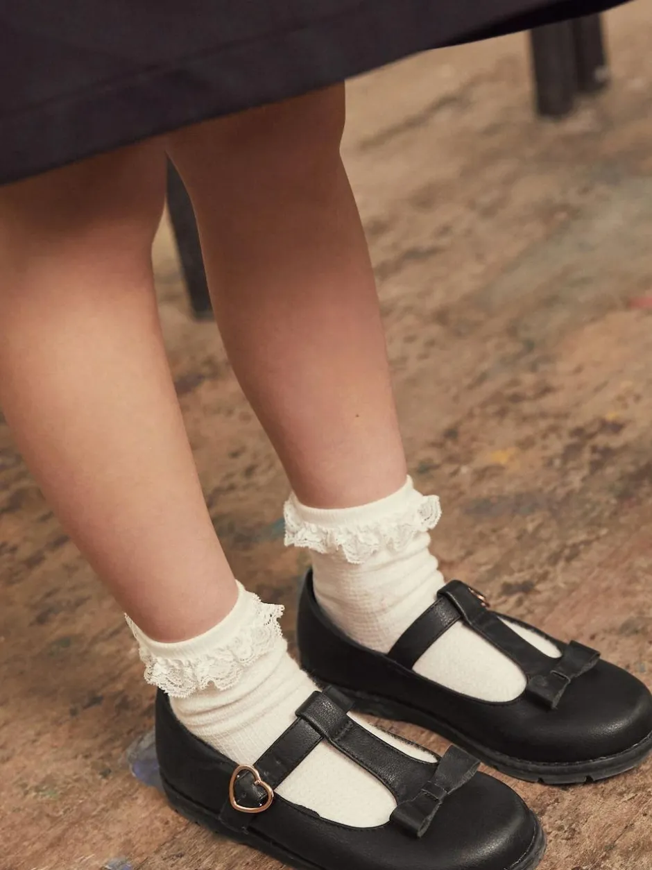 Next Standard Fit (F) School Junior Bow T-Bar Shoes Black Matt Discount