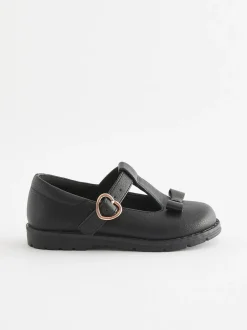 Next Standard Fit (F) School Junior Bow T-Bar Shoes Black Matt Discount