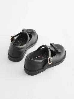 Next Standard Fit (F) School Junior Bow T-Bar Shoes Black Matt Discount