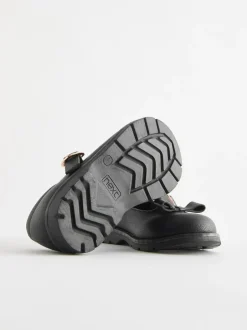 Next Standard Fit (F) School Junior Bow T-Bar Shoes Black Matt Discount