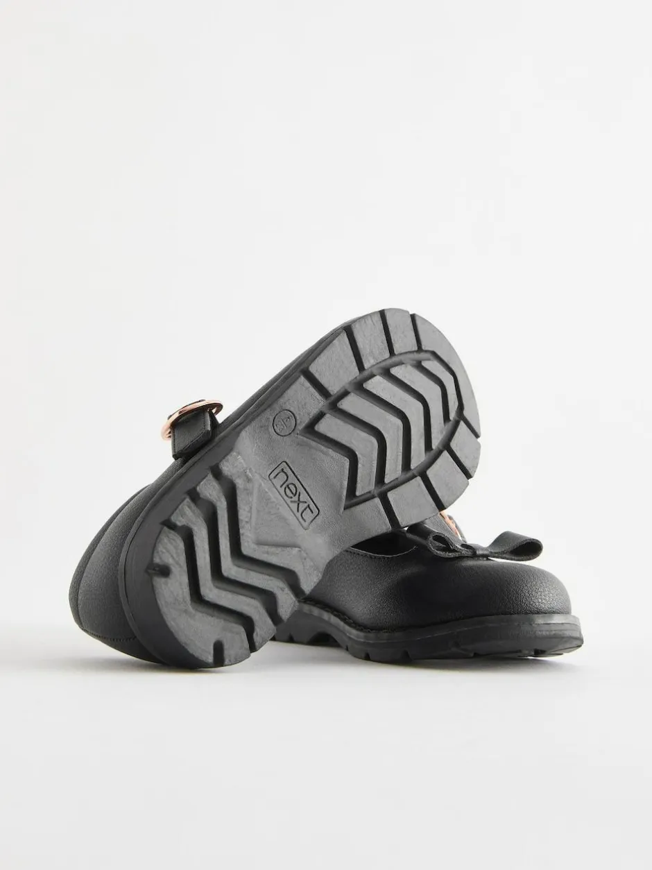 Next Standard Fit (F) School Junior Bow T-Bar Shoes Black Matt Discount