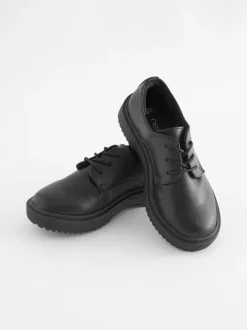 Next Black Matt Wide Fit (G) School Chunky Lace-Up Shoes New