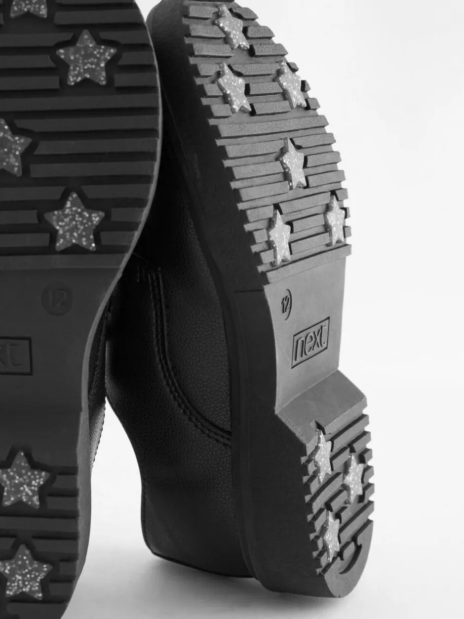 Next Black Matt Wide Fit (G) School Chunky Lace-Up Shoes New
