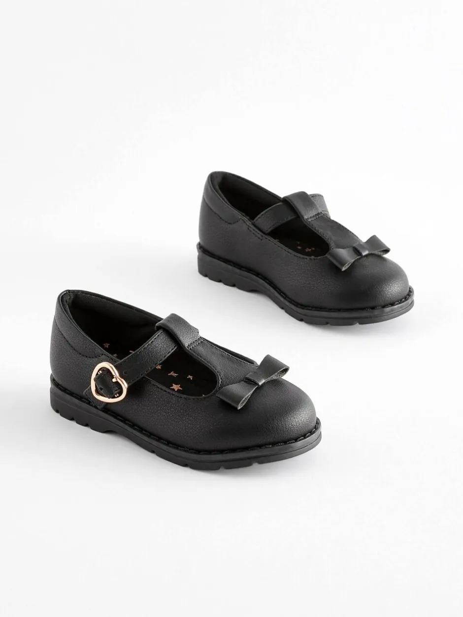 Next Wide Fit (G) School Junior Bow T-Bar Shoes Black Matt Online