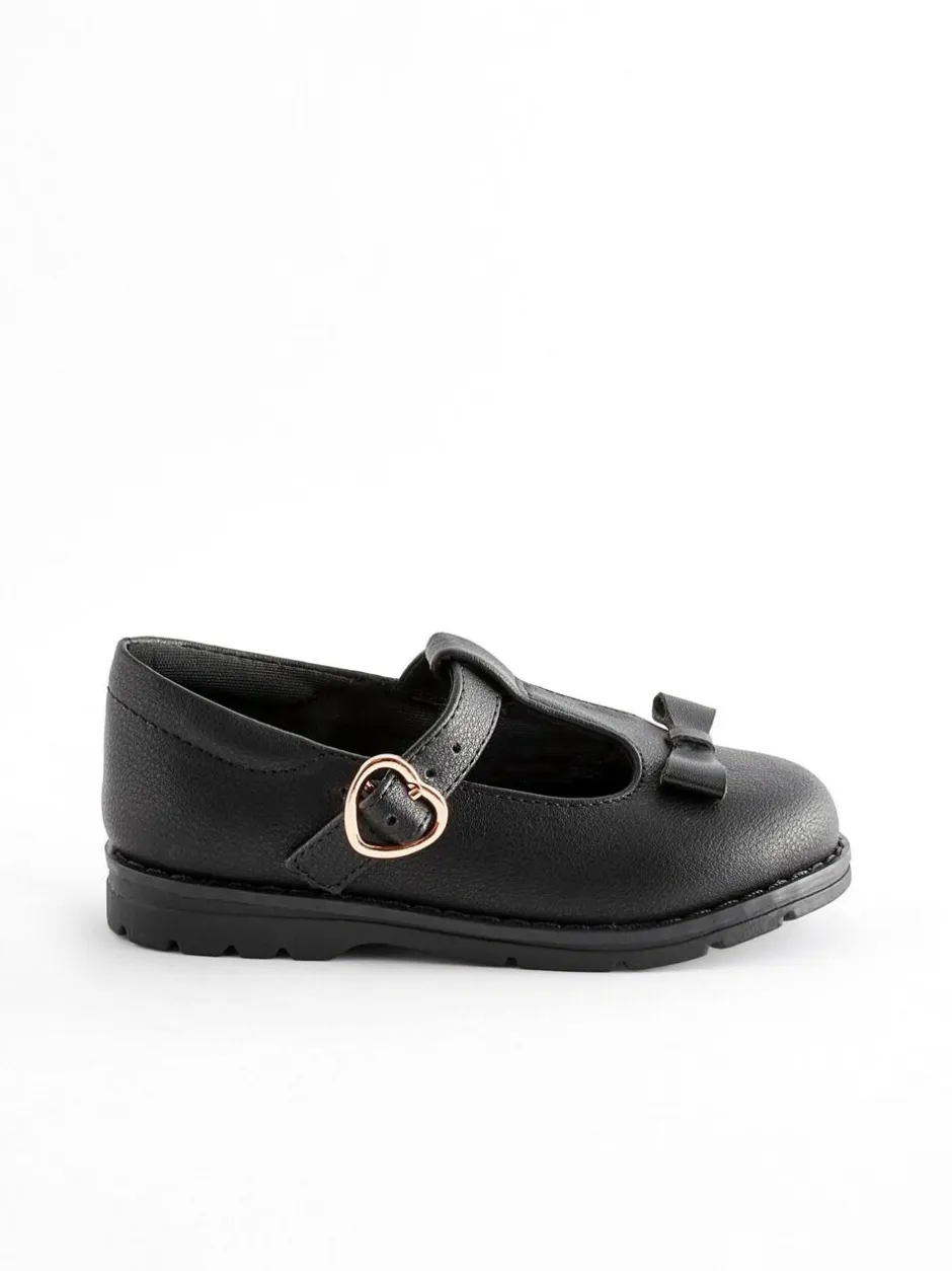 Next Wide Fit (G) School Junior Bow T-Bar Shoes Black Matt Online