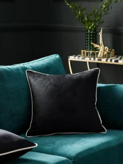 Next Black Matte Velvet Contrast Pipe 59 x 59cm Cushion Hot