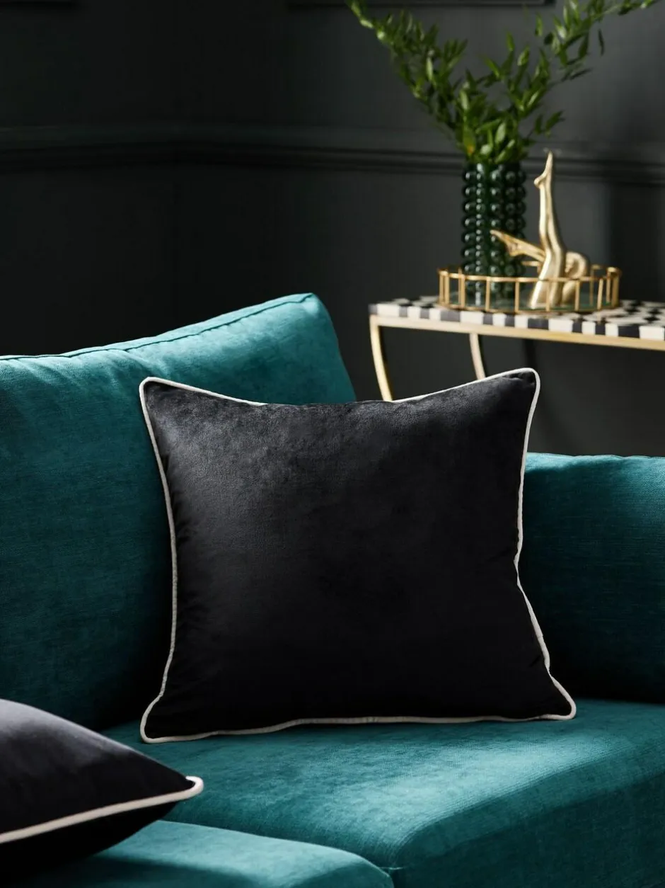 Next Black Matte Velvet Contrast Pipe 59 x 59cm Cushion Hot