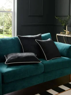 Next Black Matte Velvet Contrast Pipe 59 x 59cm Cushion Hot