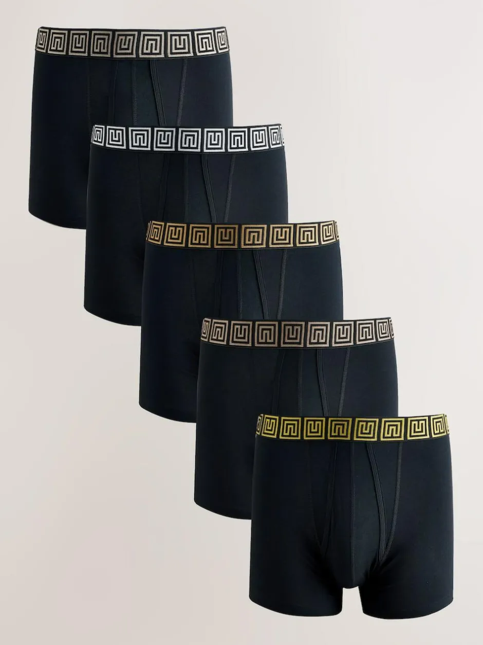 Next Black Metallic Pattern Waistbands 5 Pack A-Front Cotton Rich Boxers Best