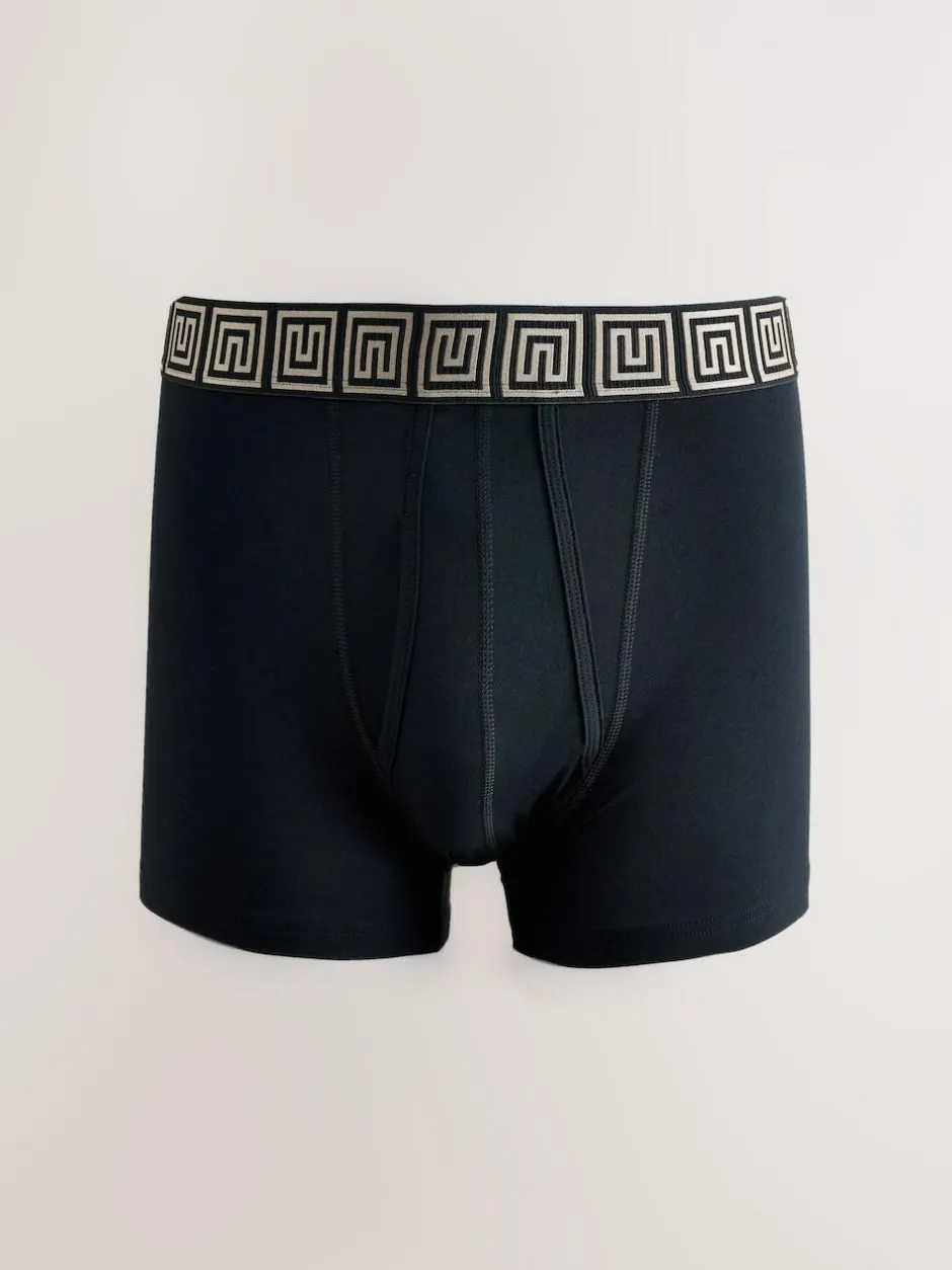 Next Black Metallic Pattern Waistbands 5 Pack A-Front Cotton Rich Boxers Best