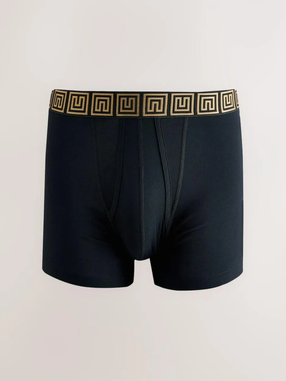 Next Black Metallic Pattern Waistbands 5 Pack A-Front Cotton Rich Boxers Best
