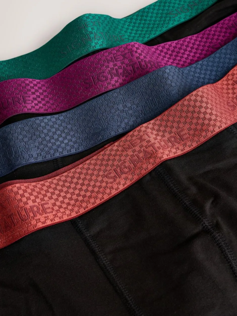 Next Signature Comfort Soft Trunks Black Metallic Red/Green Waistband Modal Blend Discount