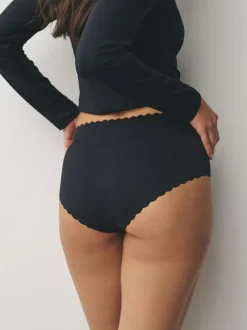 Next Midi No VPL Scallop Knickers 3 Pack Black New