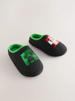 Next Black Minecraft Flippy Sequin Slipper Mules