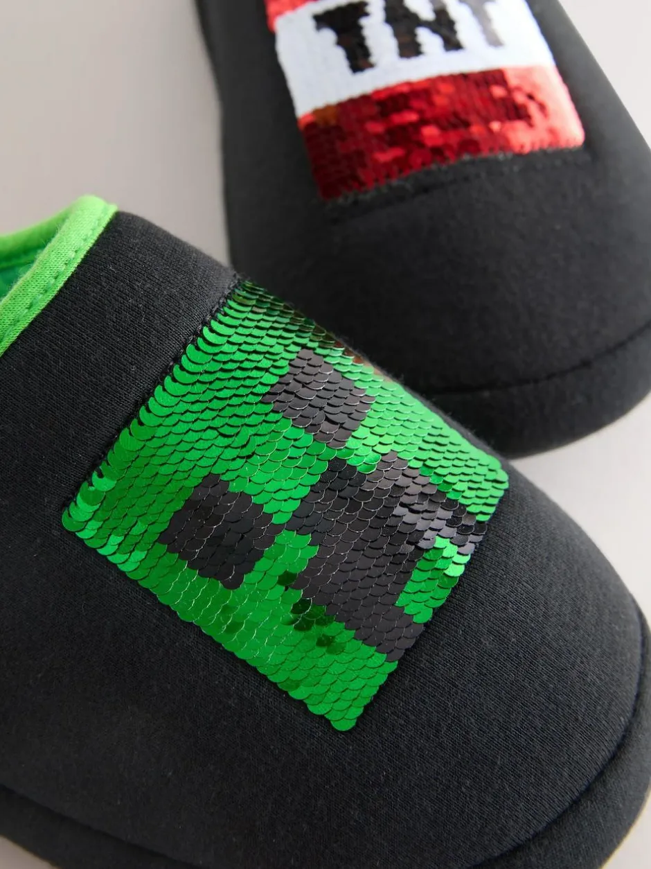 Next Black Minecraft Flippy Sequin Slipper Mules