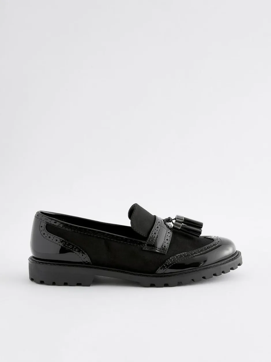 Next Standard/Wide Fit Tassel Detail Cleated Chunky Loafer Shoes Black Mix Discount