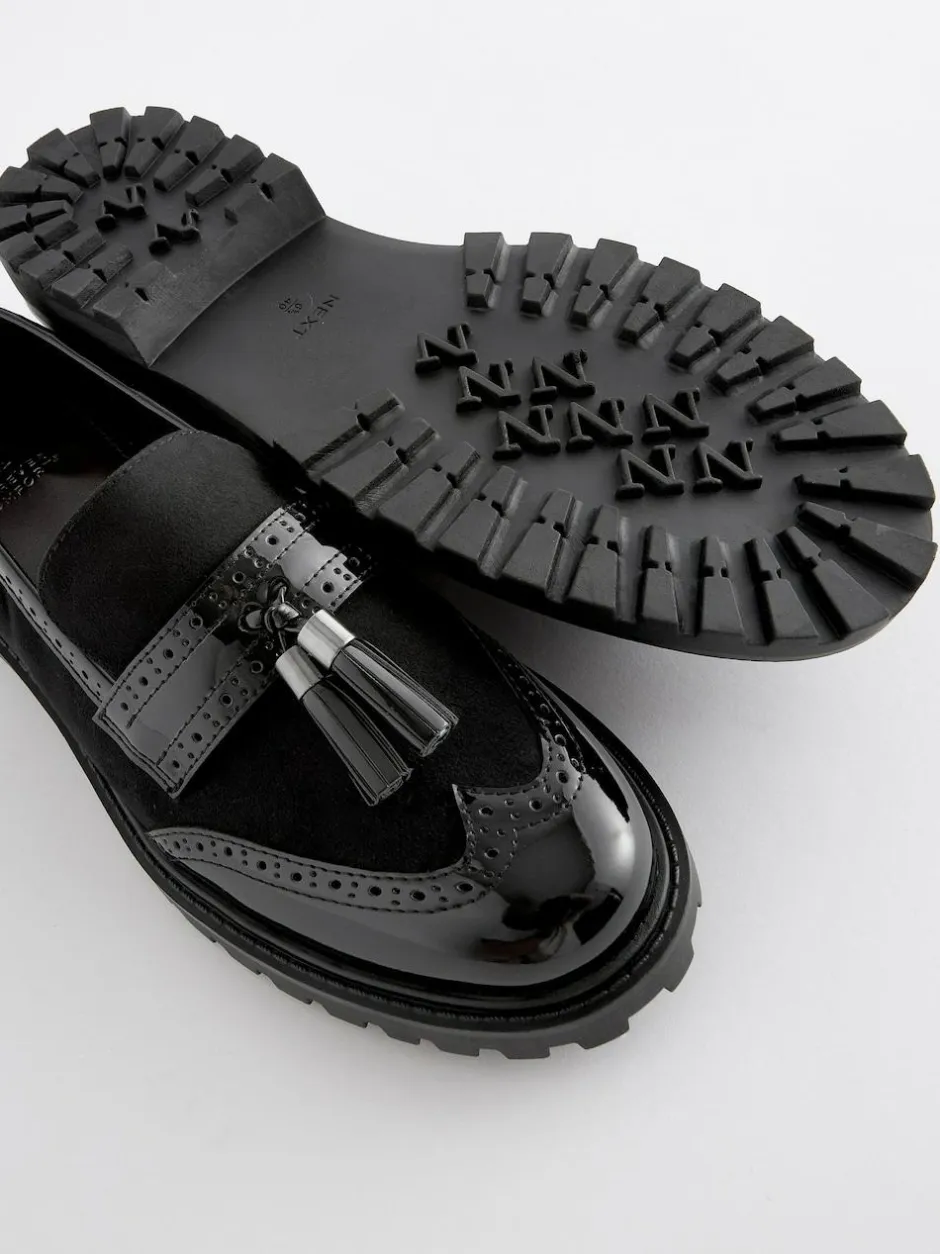 Next Standard/Wide Fit Tassel Detail Cleated Chunky Loafer Shoes Black Mix Discount