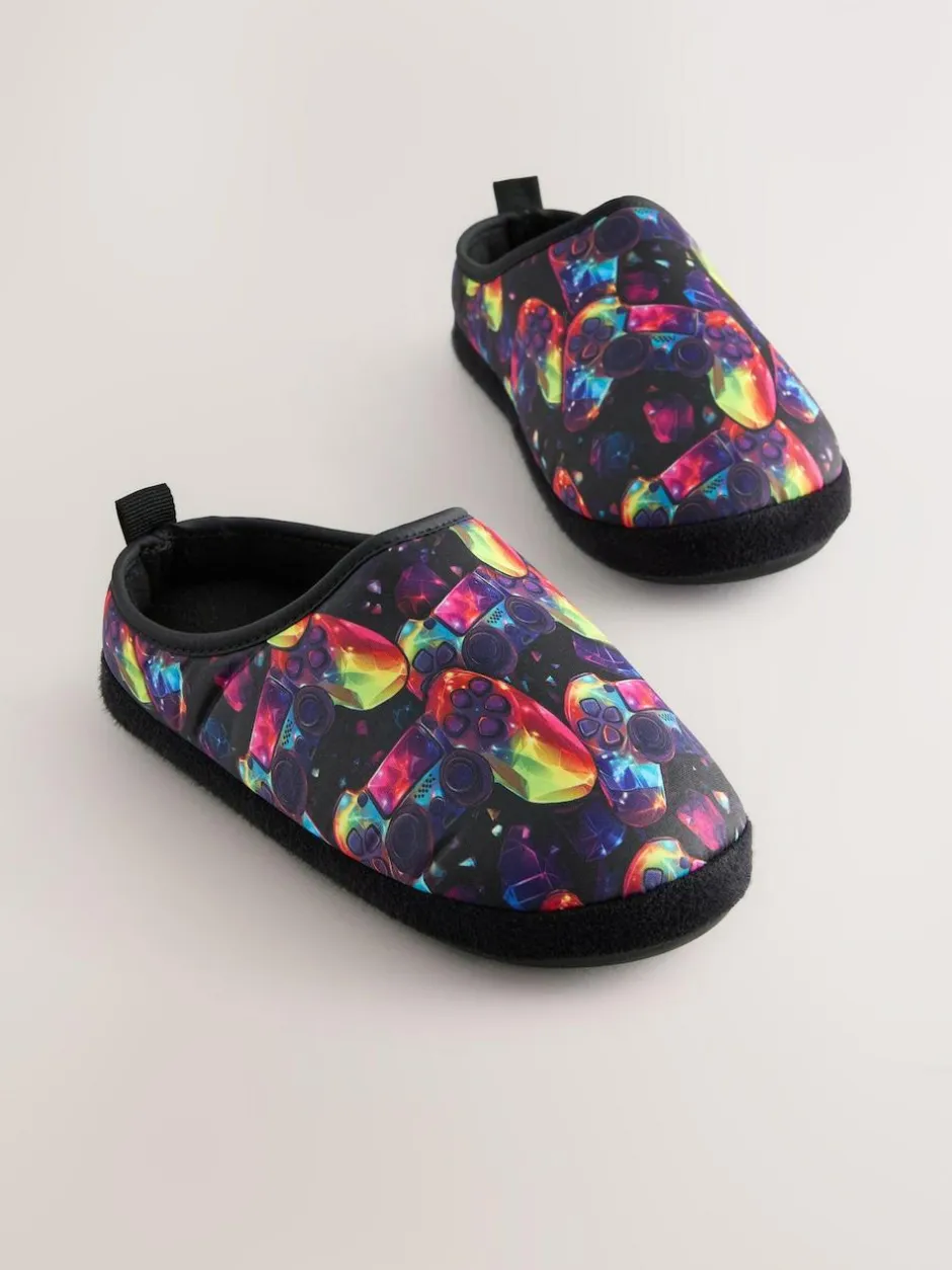 Next Black Multicoloured Gamer Warm Lined Slipper Mules Clearance