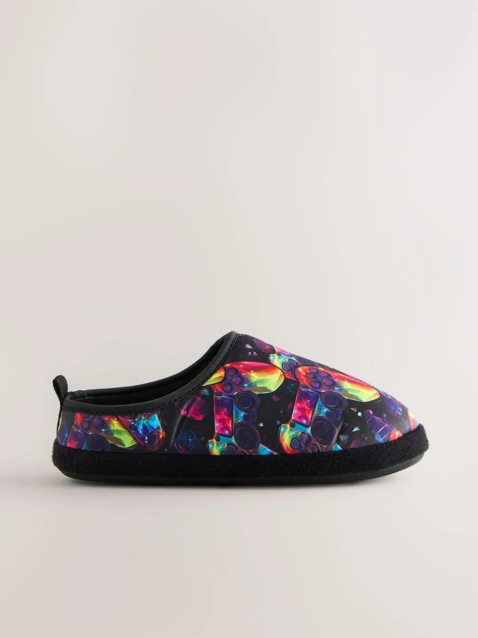 Next Black Multicoloured Gamer Warm Lined Slipper Mules Clearance
