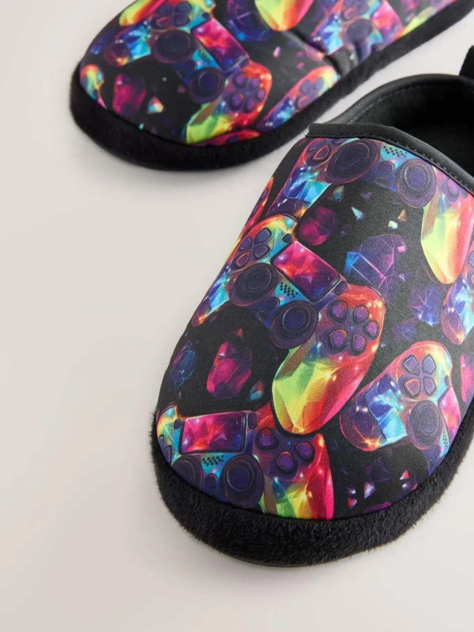 Next Black Multicoloured Gamer Warm Lined Slipper Mules Clearance