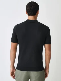 Next Muscle Fit Cotton Rich Short Sleeve Knit Polo Shirt Black Hot