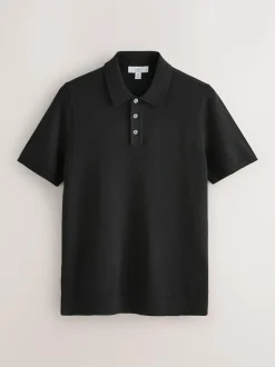 Next Muscle Fit Cotton Rich Short Sleeve Knit Polo Shirt Black Hot