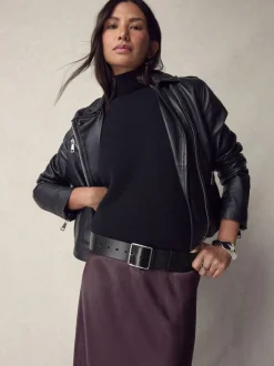 Next N. Premium Made In Italy Wide Leather Belt Black Sale