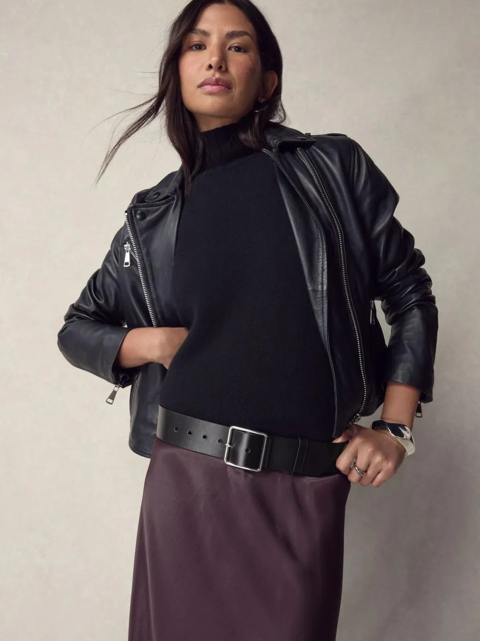 Next N. Premium Made In Italy Wide Leather Belt Black Sale