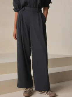 Next N. Premium Wide Leg Tailored Jersey Trousers Black Online