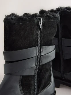 Next Forever Comfort® Borg Lined Buckle Trim Ankle Boots Black Oiled Leather Online