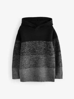 Next Knitted Hoodie (3-16yrs) Black Ombre Colourblock Sale