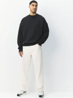 Next Oversized Heavyweight Cotton Rich Crew Neck Sweatshirt Black New